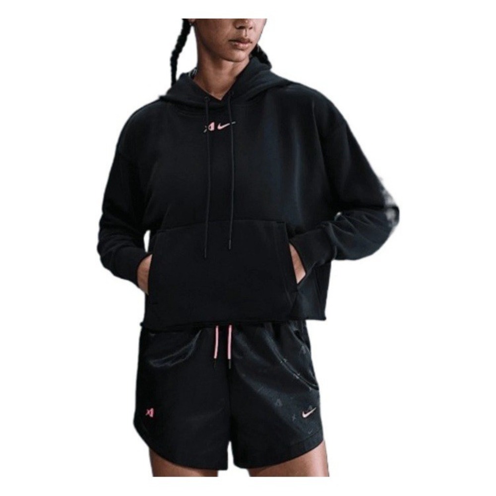 A'ja Wilson Women's Oversized Cropped Basketball Hoodie (Black/Laser Pink) XL